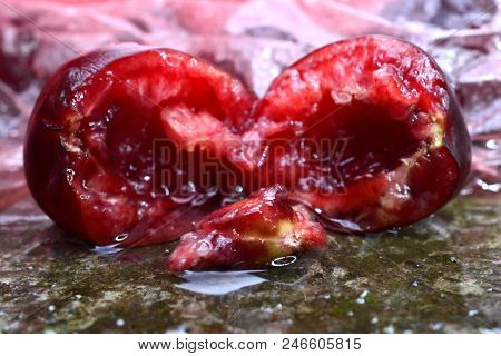 Red Ripe Raw Cherry And Pits