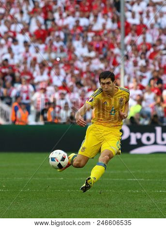 Marseille, France - June 21, 2016: Taras Stepanenko Of Ukraine Kicks A Ball During The Uefa Euro 201
