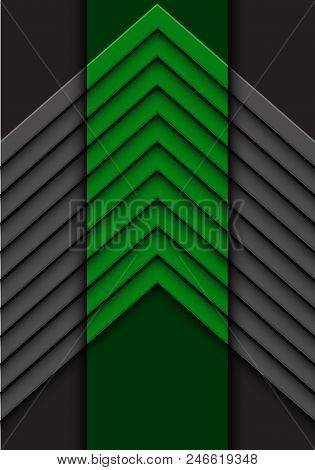 Abstract Green Gray Arrow Pattern On Dark Design Modern Futurisitc Background Vector Illustration.