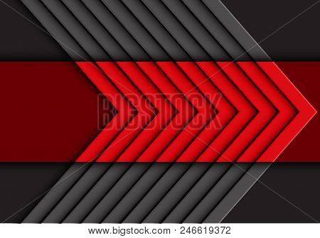 Abstract Red Gray Arrow Pattern On Dark Design Modern Futurisitc Background Vector Illustration.