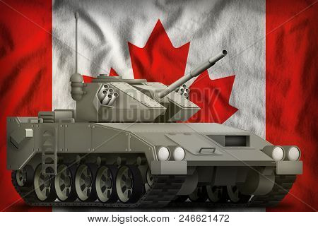 Light Tank Apc On The Canada Flag Background. 3d Illustration