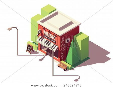 Vector Isometric Musical Instrument Store With Signboard And Awning