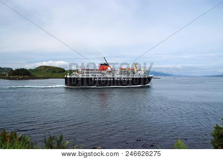 Oban, United Kingdom - February 20, 2010: Holiday Ship Caledonian Macbrayne Navigate Along Sea Coast