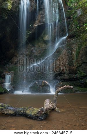 Stunning Waterfall Landscape At Roughting Linn In Northumberland National Park In England