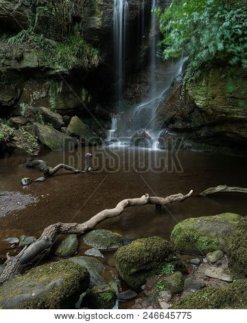 Stunning Waterfall Landscape At Roughting Linn In Northumberland National Park In England