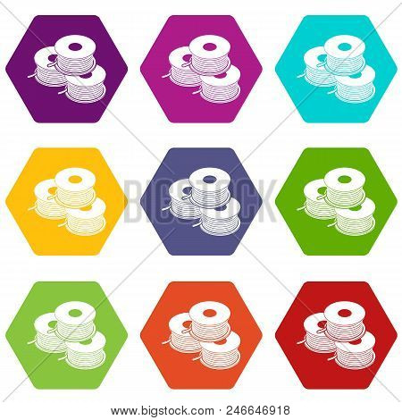 Coil For D Printer Icons 9 Set Coloful Isolated On White For Web
