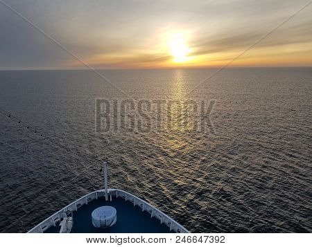 With A Cruise Ship In The Fjords Of Norway