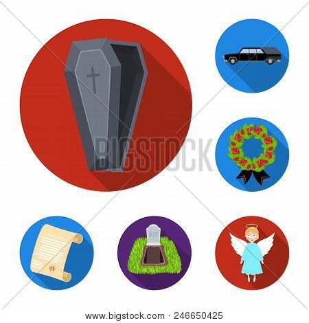 Funeral Ceremony Flat Icons In Set Collection For Design. Funerals And Attributes Vector Symbol Stoc