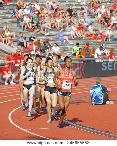 Stockholm, Sweden - Jun 10, 2018: Running Athletes In The 1500m Women Competition In Iaaf Diamond Le