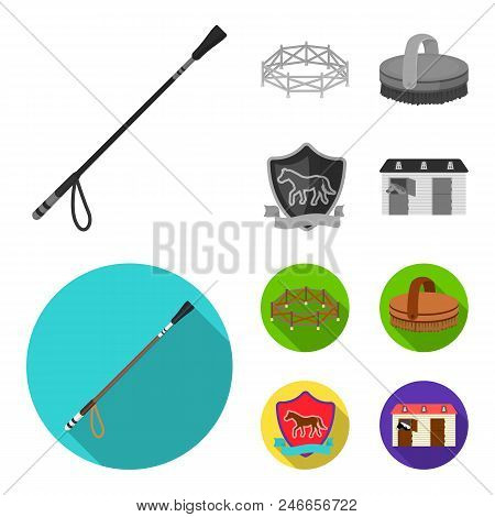 Aviary, Whip, Emblem, Hippodrome .hippodrome And Horse Set Collection Icons In Monochrome, Flat Styl