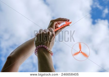 Toy Propeller In Hand - Play With Kids On Outdoor In Summer, Launch Toy Helicopter