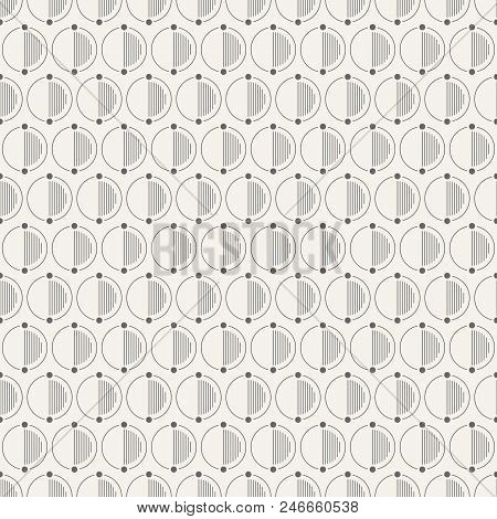 Abstract Simple Pattern With Circles. Сircles Separated By Dots On Two Parts. Half Of Circles Filled
