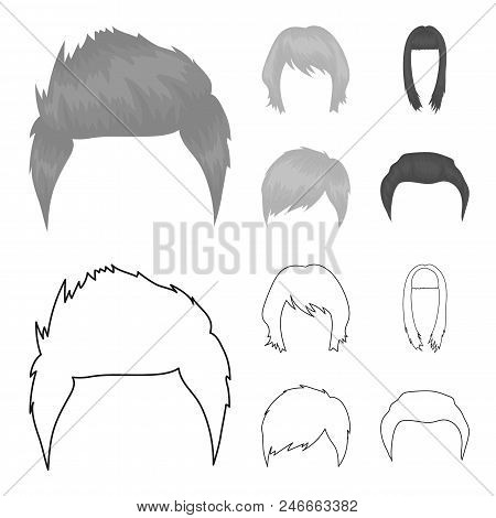Mustache And Beard, Hairstyles Outline, Monochrome Icons In Set Collection For Design. Stylish Hairc