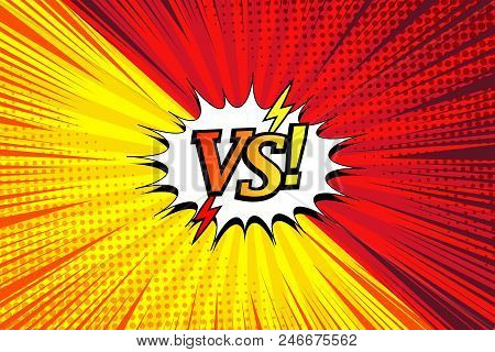 Comic Duel Horizontal Concept With Two Opposite Sides White Speech Bubble Lightnings Rays Halftone R