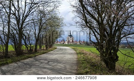 The Pilgrimage Church On Zelena Hora In Czech Republic Shortly Before Storm, Unesco World Heritage