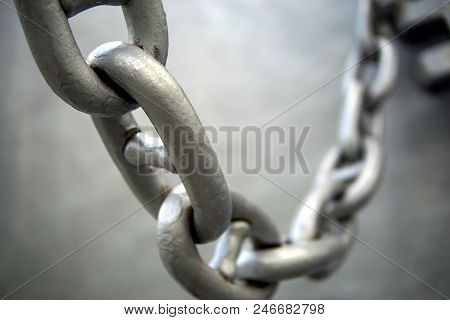 Thick Metal Chain Of Some Industrial Machinery Closeup