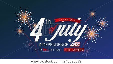 Independence Day Usa Sale Promotion Banner Template American Balloons Flag And Colorful Fireworks De