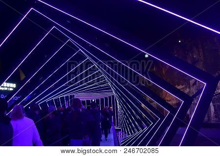 Sydney Australia - Jun 04, 2018.  The Night. Reimagined. Is A Giant 9, In A Spiraling Aperture-inspi