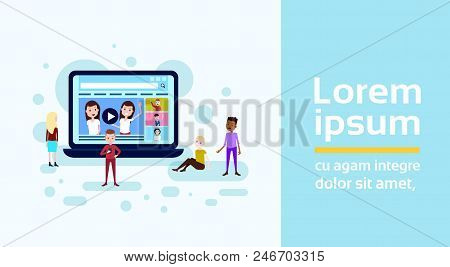 Media Load Concept Online Video Stream Service Player Interface Man Woman Watch Mix Race Character O