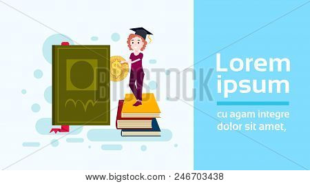 Woman Student Cup Standing Stack Of Book Hold Dollar Coin Study Character On White Background Full L