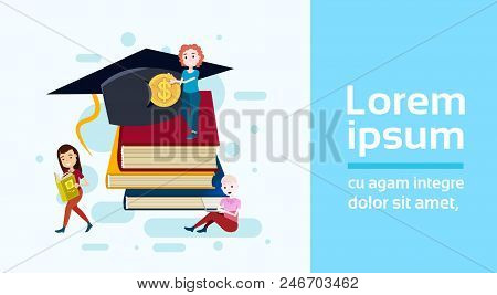 Girls Student Cup Standing Stack Of Book Hold Dollar Coin Study Character On White Background Full L