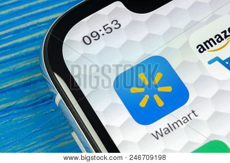 Sankt-petersburg, Russia, June 20, 2018: Walmart Application Icon On Apple Iphone X Screen Close-up.
