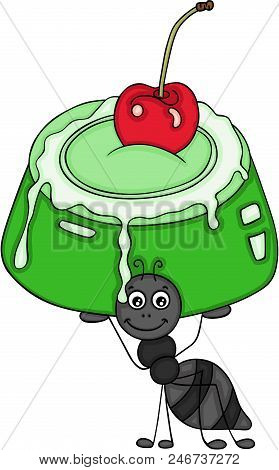 Scalable Vectorial Representing A Ant Carrying A Green Gelatine Cake, Element For Design, Illustrati