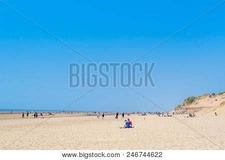 Liverpool, Great Britain - 10 June, 2018: Sandy Formby Beach  Near Liverpool On A Sunny Day With Lot