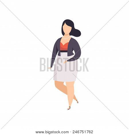 Brunette Curvy, Overweigh Girl In Fashionable Clothes, Beautiful Plus Size Fashion Woman, Body Posit