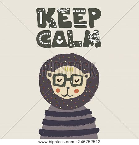 Cute Lion In Glasses Illustration. Vector Cartoon Character