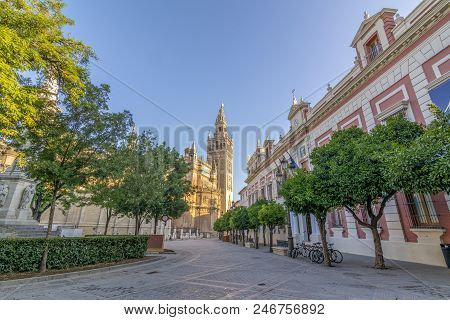 Sevilla, Andalucia, Spain, July 2017 :  Building Of Archdiocese At The Place Virgen De Los Reyes In 