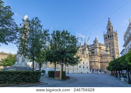 Sevilla, Andalucia, Spain, July 2017 :  Building Of Archdiocese At The Place Virgen De Los Reyes In 