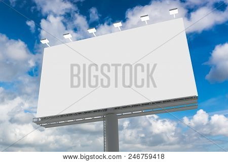 Blank Billboard At Blue Sky Background. 3d Rendered Illustration.