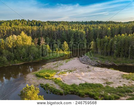 Ligo Bonfire. Latvia, Gauja River Beach.  Midsummer.  .
