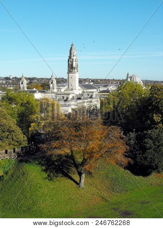 Elevated View Of Cardiff Civic Centre, South Wales