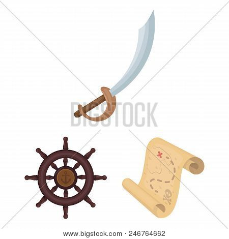 Pirate, Sea Robber Cartoon Icons In Set Collection For Design. Treasures, Attributes Vector Symbol S