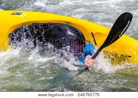 Liptovsky Mikulas, Slovakia - Jun 24: Eskimo Roll At Extreme Canoe Slalom At Icf World Cup First Rou