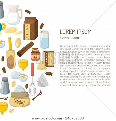 Vector Cartoon Illustration With Baking Ingredients. Cooking Ingredients Icons. Vector Cartoon Kitch