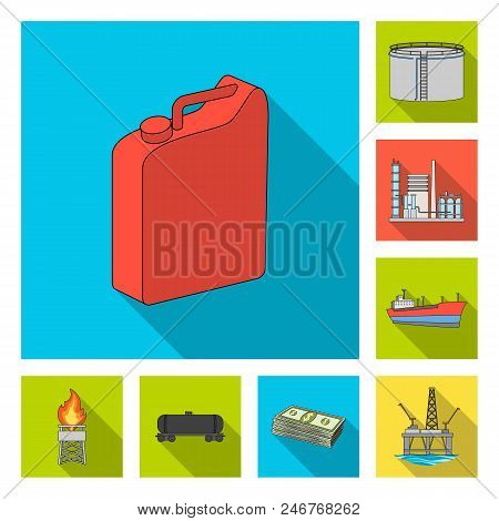 Oil Industry Flat Icons In Set Collection For Design. Equipment And Oil Production Vector Symbol Sto