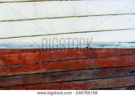Board Painted White Red Old Wooden Boat Of Boards