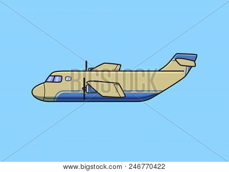 Transport Aircraft, Heavy Cargo Airplane. Flat Vector Illustration. Isolated On Blue Background.