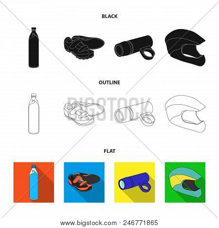 A Bottle Of Water, Sneakers, A Flashlight For A Bicycle, A Protective Helmet.cyclist Outfit Set Coll
