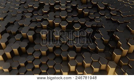 Black-gold Shine Abstract Field Vj Hexagon 4k