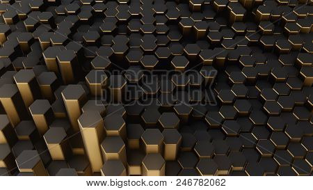 Black-gold Shine Abstract Field Vj Hexagon 4k