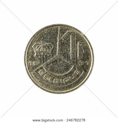 One Belgian Franc Coin (1991) Isolated On White Background
