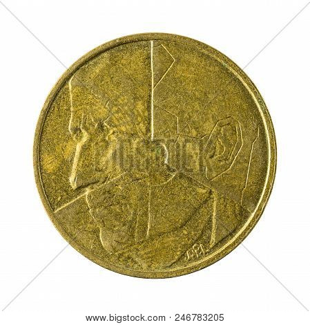 Five Belgian Franc Coin (1986) Isolated On White Background