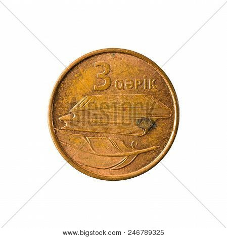 3 Azerbaijani Qepik Coin Obverse Isolated On White Background