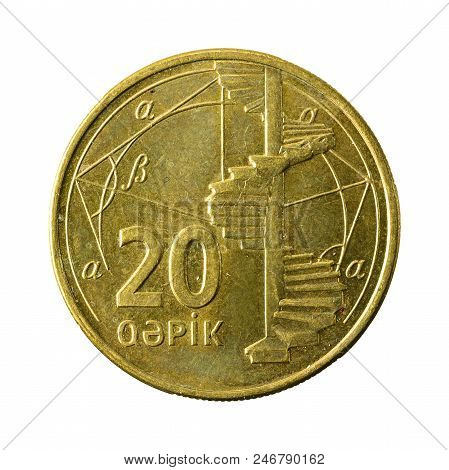 20 Azerbaijani Qepik Coin Obverse Isolated On White Background