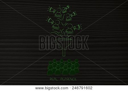 Social Media Brand Ambassadors Conceptual Illustration: Influencer Being Filtered Through Funnel To 