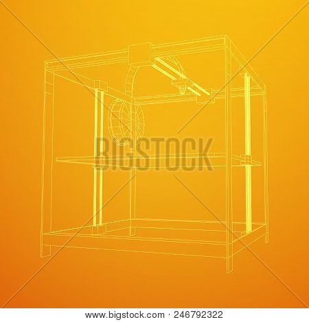 3d Printer Wireframe Low Poly Mesh Vector Illustration